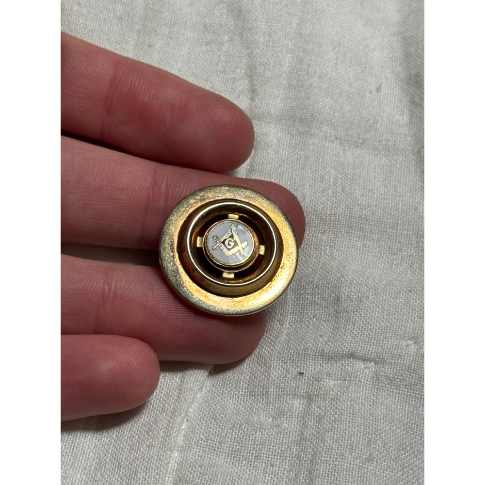 Vintage Masonic Freemason Square and Compass Gold Tone Single Cufflink G Symbol